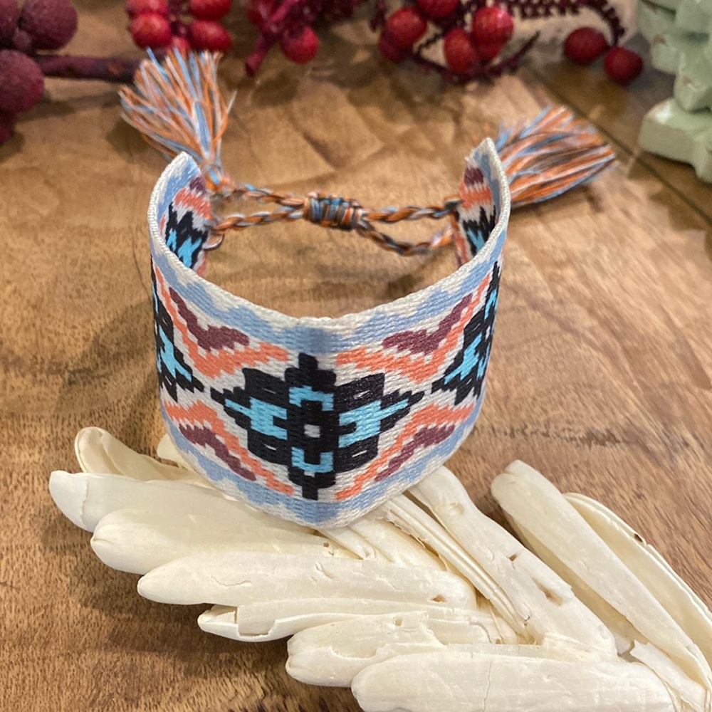 Blue & Apricot Boho Woven Bracelet